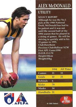 1995 Select AFL #87 Alex McDonald Back
